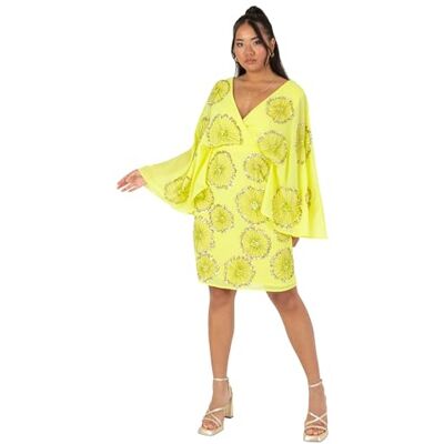 Maya Deluxe Damen Women's Ladies Midi Dress Cape Sleeve Plunge V-Neck Knee-Length Floral Embellished A-line for Wedding Guest Occasion Kleid, Lime Green, Maya Deluxe Damen Women's Ladies Midi Dress Cape Sleeve Plunge V-Neck Knee-Length Floral Embellished A-line for Wedding Guest Occasion Kleid, Lime Green,