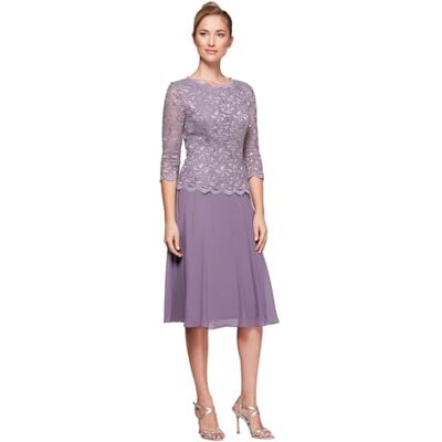 Alex Evenings Damen Pailletten, Tee-Länge (zierliche und Normale Größen) Kleid für besondere Anlässe, ICY Orchidee, 42 EU (UK 14) Alex Evenings Damen Pailletten, Tee-Länge (zierliche und Normale Größen) Kleid für besondere Anlässe, ICY Orchidee, 42 EU (UK 14)