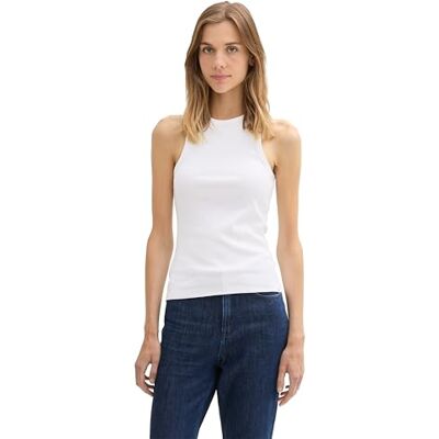 TOM TAILOR Denim Damen Basic Tanktop mit RIPP,20000 White, XXL TOM TAILOR Denim Damen Basic Tanktop mit RIPP,20000 White, XXL