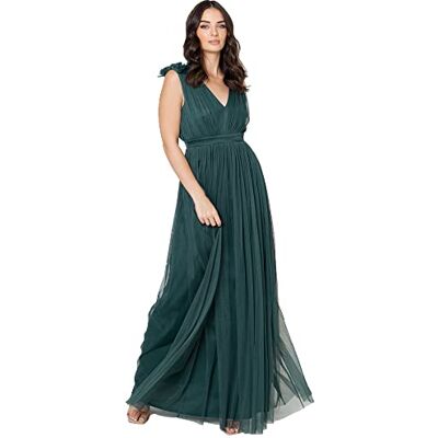Maya Deluxe Damen Ruffle Shoulder Maxi Dress Brautjungfernkleid, Emerald Green, 42 EU Maya Deluxe Damen Ruffle Shoulder Maxi Dress Brautjungfernkleid, Emerald Green, 42 EU