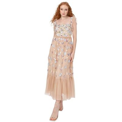 Maya Deluxe Women's Midaxi Dress Ladies Ruffle Short Sleeve Square Neck Sequin Embellished Shirred Back Frills A-line Wedding Guest Nude 42 Maya Deluxe Women's Midaxi Dress Ladies Ruffle Short Sleeve Square Neck Sequin Embellished Shirred Back Frills A-line Wedding Guest Nude 42