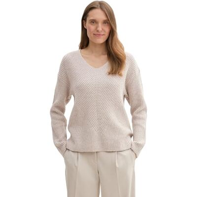 TOM TAILOR Damen RIPP Strickpullover mit V-Ausschnitt, 25955 Dusty Beige Melange, XL TOM TAILOR Damen RIPP Strickpullover mit V-Ausschnitt, 25955 Dusty Beige Melange, XL