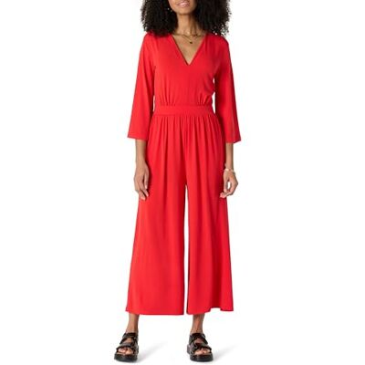 Amazon Damen Overall aus Mattem Jersey in Lockerer Passform mit Weitem Bein, 59,1cm Beininnenlänge, Kräftiges Mohnrot, M Amazon Damen Overall aus Mattem Jersey in Lockerer Passform mit Weitem Bein, 59,1cm Beininnenlänge, Kräftiges Mohnrot, M