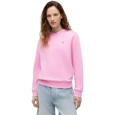 Tommy Jeans Damen Pullover Crew Neck Rundhalsausschnitt, Gold (Pink Daisy), S Tommy Jeans Damen Pullover Crew Neck Rundhalsausschnitt, Gold (Pink Daisy), S