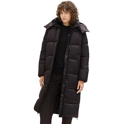 TOM TAILOR Damen Long Puffer Mantel mit abnehmbarer Kapuze , deep black, L TOM TAILOR Damen Long Puffer Mantel mit abnehmbarer Kapuze , deep black, L