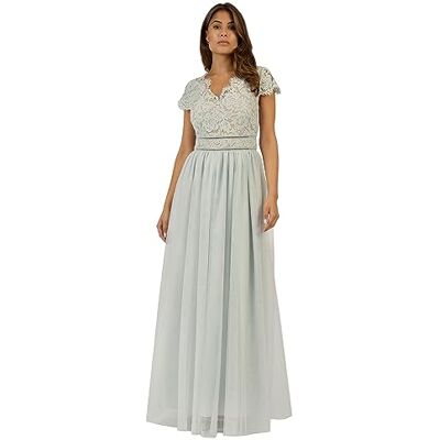 ApartFashion Damen Langes formelles Abendkleid, attraktives florales Design Spitze, Partykleid mit V-Ausschnitt, fließender Tüllrock, Flügelärmel, Perfekt für besondere Anlässe ApartFashion Damen Langes formelles Abendkleid, attraktives florales Design Spitze, Partykleid mit V-Ausschnitt, fließender Tüllrock, Flügelärmel, Perfekt für besondere Anlässe