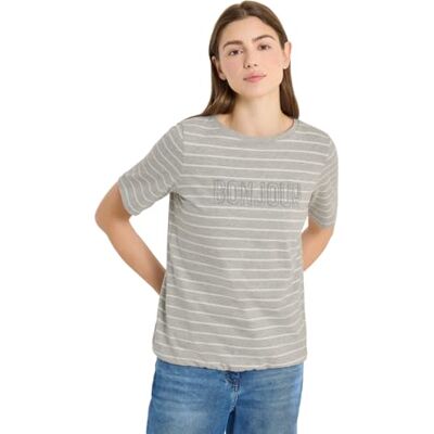 Cecil T-Shirt mit Schmuckstein Wording Milky Grey Melange XXL Cecil T-Shirt mit Schmuckstein Wording Milky Grey Melange XXL