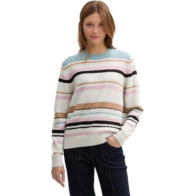 TOM TAILOR Denim Damen Strickpullover mit Buntem Streifen-Muster, 36539 Irregular Multicolor Stripe, XXL TOM TAILOR Denim Damen Strickpullover mit Buntem Streifen-Muster, 36539 Irregular Multicolor Stripe, XXL