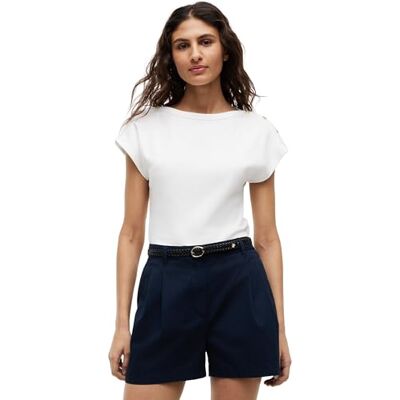 Tommy Hilfiger Damen T-Shirt Kurzarm Gold mit U-Boot-Ausschnitt, Weiß (Ecru), XS Tommy Hilfiger Damen T-Shirt Kurzarm Gold mit U-Boot-Ausschnitt, Weiß (Ecru), XS
