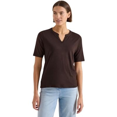 Cecil T-Shirt mit Split Neck in Unifarbe Brown Cacao L Cecil T-Shirt mit Split Neck in Unifarbe Brown Cacao L