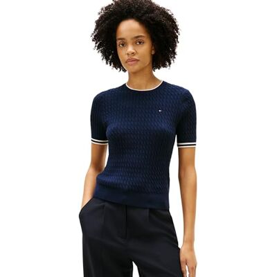 Tommy Hilfiger Damen Pullover Kurzarm, Blau (Dark N Navy Tipping), L Tommy Hilfiger Damen Pullover Kurzarm, Blau (Dark N Navy Tipping), L