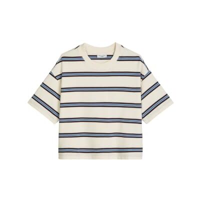 Marc O' Polo Marc OߴPolo Denim Damen T-Shirt aus Bio-Baumwolle gestreift, Weiß (Offwhite Multi 01), S Marc O' Polo Marc OߴPolo Denim Damen T-Shirt aus Bio-Baumwolle gestreift, Weiß (Offwhite Multi 01), S