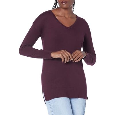 Amazon Damen Leichter Tunika-Pullover Mit Langen Ärmeln Und V-Ausschnitt (Erhältlich In Übergröße), Burgunderrot, XXL Amazon Damen Leichter Tunika-Pullover Mit Langen Ärmeln Und V-Ausschnitt (Erhältlich In Übergröße), Burgunderrot, XXL