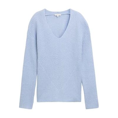 TOM TAILOR Damen RIPP Strickpullover mit V-Ausschnitt, 36520 Kentucky Blue Melange, XXS TOM TAILOR Damen RIPP Strickpullover mit V-Ausschnitt, 36520 Kentucky Blue Melange, XXS