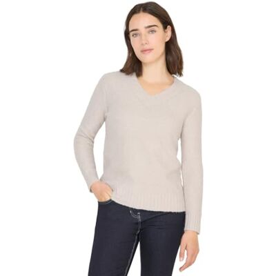 Cecil Bouclé V-Neck Pullover Light Greige M Cecil Bouclé V-Neck Pullover Light Greige M
