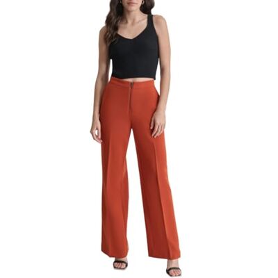 DKNY Women's Double Weave Wide Leg Pants, Russet, Size 40 DKNY Women's Double Weave Wide Leg Pants, Russet, Size 40