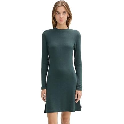 TOM TAILOR Denim Damen Mini Skater Kleid aus Jersey, 10592 Midnight Forest Green Mélange, L TOM TAILOR Denim Damen Mini Skater Kleid aus Jersey, 10592 Midnight Forest Green Mélange, L