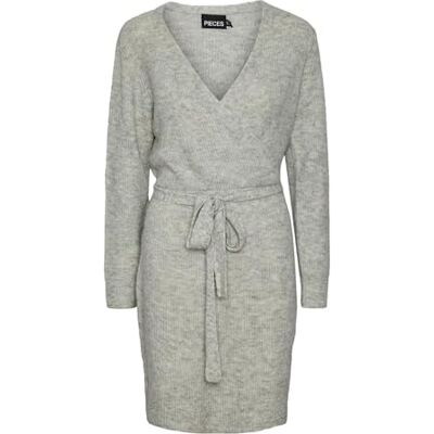 PIECES Damen Pcellen Ls Wrap Knit Dress Noos Bc, Light Grey Melange, M PIECES Damen Pcellen Ls Wrap Knit Dress Noos Bc, Light Grey Melange, M