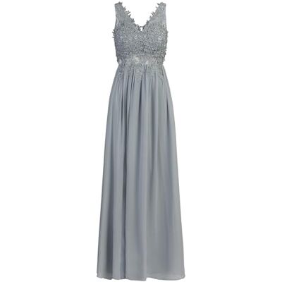 Apart Damen Abendkleid, ärmellos, V-Ausschnitt Freizeitkleid, A-Linie Hochzeitskleid, Mitte Rückenreißverschluss, breite Träger und EIN schönes florales Spitzenoberteil, langes Partykleid, Rauchblau Apart Damen Abendkleid, ärmellos, V-Ausschnitt Freizeitkleid, A-Linie Hochzeitskleid, Mitte Rückenreißverschluss, breite Träger und EIN schönes florales Spitzenoberteil, langes Partykleid, Rauchblau