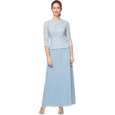 Alex Evenings Damen 3/4-ärmel, Stretch-Spitze, Mieder, Einteilig, für die Brautmutter Kleid für besondere Anlässe, Sky, 42 Alex Evenings Damen 3/4-ärmel, Stretch-Spitze, Mieder, Einteilig, für die Brautmutter Kleid für besondere Anlässe, Sky, 42