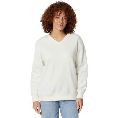 Amazon Damen Oversize Fleece-Pullover, Sweatshirt mit V-Ausschnitt, Creme, XXL Amazon Damen Oversize Fleece-Pullover, Sweatshirt mit V-Ausschnitt, Creme, XXL