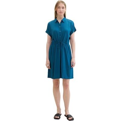 TOM TAILOR Damen Hemd-Kleid mit Bindegürtel, Moss Blue, 42 TOM TAILOR Damen Hemd-Kleid mit Bindegürtel, Moss Blue, 42