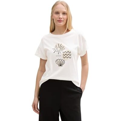 TOM TAILOR Damen 1047069 T-Shirt, 10315 Whisper White, XXS EU TOM TAILOR Damen 1047069 T-Shirt, 10315 Whisper White, XXS EU