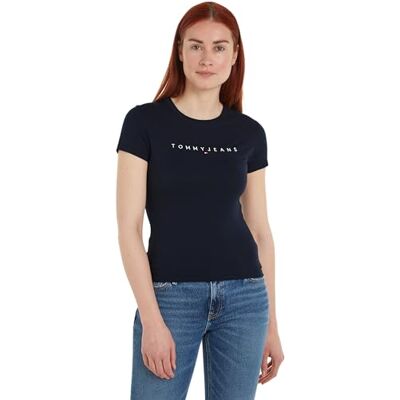 Tommy Jeans Damen T-Shirt Kurzarm Slim Linear Tee Rundhalsausschnitt, Blau (Dark Night Navy), L Tommy Jeans Damen T-Shirt Kurzarm Slim Linear Tee Rundhalsausschnitt, Blau (Dark Night Navy), L