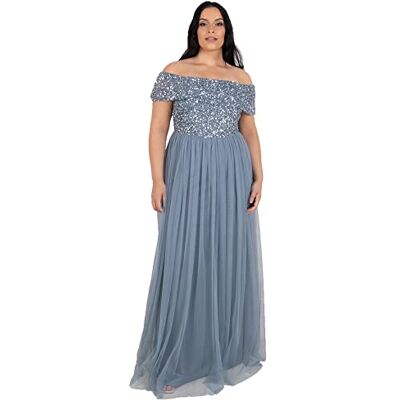 Maya Deluxe Damen Abendkleid Brautjungfernkleid Bardot Paillettenverzierung Elegant Für Hochzeit Tüllkleid Bridesmaid Dress, Dusty Blue, 38 EU Maya Deluxe Damen Abendkleid Brautjungfernkleid Bardot Paillettenverzierung Elegant Für Hochzeit Tüllkleid Bridesmaid Dress, Dusty Blue, 38 EU