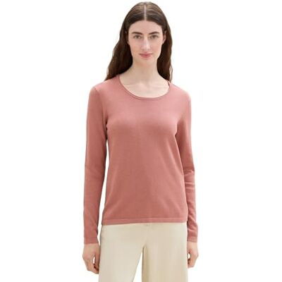 TOM TAILOR Damen Basic Pullover mit Rundhalsausschnitt,33157 Fading Rose Melange, L TOM TAILOR Damen Basic Pullover mit Rundhalsausschnitt,33157 Fading Rose Melange, L