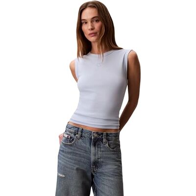 Calvin Damen Tank Top Refined Cotton mit Logo, Blau (Breezy Blue), XL Calvin Damen Tank Top Refined Cotton mit Logo, Blau (Breezy Blue), XL