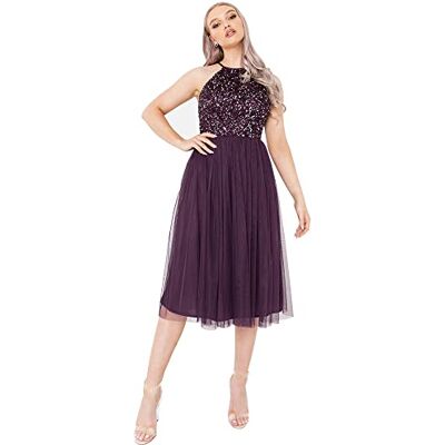 Maya Deluxe Damen Neckholder-Midikleid mit Verzierungen Brautjungfernkleid Beere Größe 46 Maya Deluxe Damen Neckholder-Midikleid mit Verzierungen Brautjungfernkleid Beere Größe 46