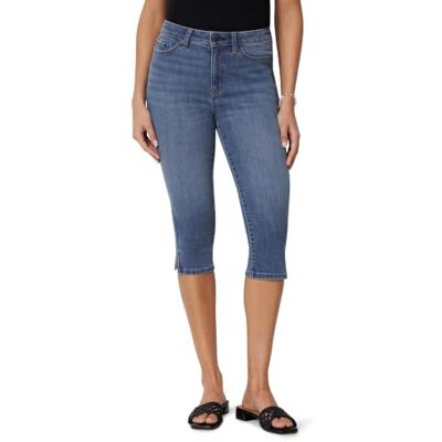 Amazon Damen Wadenlange Cropped Jeans mit Hohem Bund und Stretch-Denim, Mittelblau Vintage, 42 Amazon Damen Wadenlange Cropped Jeans mit Hohem Bund und Stretch-Denim, Mittelblau Vintage, 42