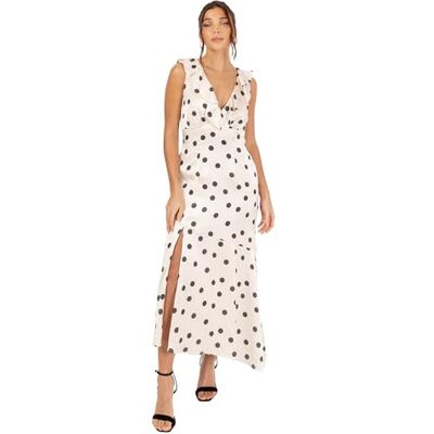 Anaya with Love Women's Midi Dress Ladies Recycled Sleeveless Deep V-Neck Satin Pola Dot Tie-Back Ribbon Empire A-line Ruffle Asymmetric, Crème 50 Anaya with Love Women's Midi Dress Ladies Recycled Sleeveless Deep V-Neck Satin Pola Dot Tie-Back Ribbon Empire A-line Ruffle Asymmetric, Crème 50