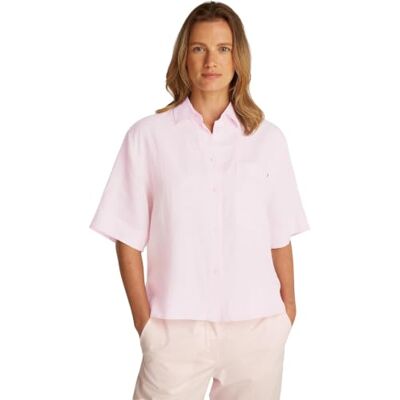Tommy Hilfiger Damen Hemd Linen Relaxed Kurzarm, Rosa (Light Pink), 34 Tommy Hilfiger Damen Hemd Linen Relaxed Kurzarm, Rosa (Light Pink), 34