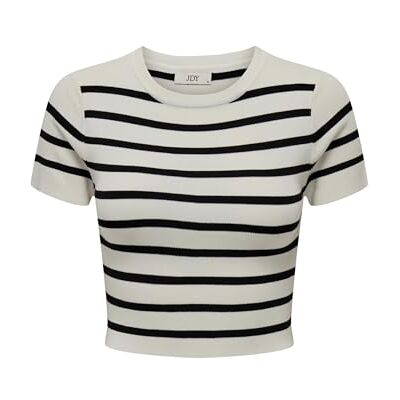 JDY Damen cirkeline S/S Crop Top KNT Noos Pullover, Cloud Dancer/Stripes:Black Stripes, M EU JDY Damen cirkeline S/S Crop Top KNT Noos Pullover, Cloud Dancer/Stripes:Black Stripes, M EU