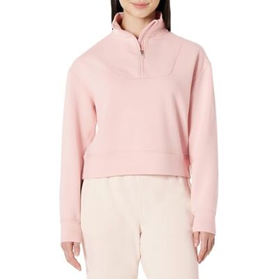 Amazon Damen Atmungsaktiver Pullover mit Halbreißverschluss, Oversized-Fit, Staubrosa, XS Amazon Damen Atmungsaktiver Pullover mit Halbreißverschluss, Oversized-Fit, Staubrosa, XS