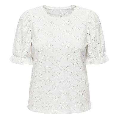 ONLY T-Shirt in Spitzenoptik, Rundhalsausschnitt und Ballonärmel mit Rüschen. Lockere Passform., Weiß, Small ONLY T-Shirt in Spitzenoptik, Rundhalsausschnitt und Ballonärmel mit Rüschen. Lockere Passform., Weiß, Small