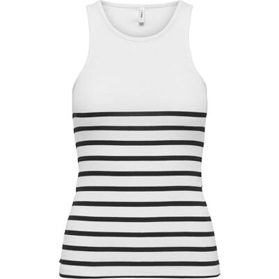 ONLY Damen Onlkenya Rib Stripe Tank Top Cs JRS, Bright White/Stripes:Black, M ONLY Damen Onlkenya Rib Stripe Tank Top Cs JRS, Bright White/Stripes:Black, M