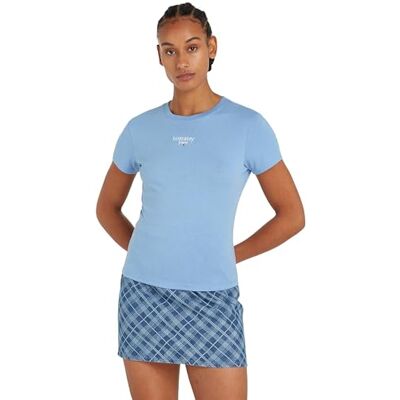 Tommy Jeans Damen T-Shirt Kurzarm Slim Logo Rundhalsausschnitt, Blau (Westside Blue), 4XL Tommy Jeans Damen T-Shirt Kurzarm Slim Logo Rundhalsausschnitt, Blau (Westside Blue), 4XL