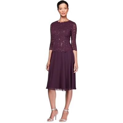 Alex Evenings Damen Tee-länge Besticktes Mieder Mutter der Braut, Hochzeitsgäste Kleid für besondere Anlässe, Deep Plum, 38 Zierlich Alex Evenings Damen Tee-länge Besticktes Mieder Mutter der Braut, Hochzeitsgäste Kleid für besondere Anlässe, Deep Plum, 38 Zierlich