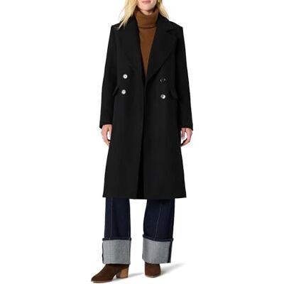 Amazon Damen Zweireihiger Relaxed-Fit-Longline-Mantel Wollmischung, Schwarz, M Amazon Damen Zweireihiger Relaxed-Fit-Longline-Mantel Wollmischung, Schwarz, M
