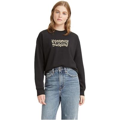 Levi's Damen Graphic Standard Crewneck Pullover Sweatshirt, Batwing Leopard Caviar, XXS Levi's Damen Graphic Standard Crewneck Pullover Sweatshirt, Batwing Leopard Caviar, XXS