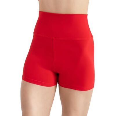 Capezio Damen Team Basic High Waisted Shorts, Rot, Groß Capezio Damen Team Basic High Waisted Shorts, Rot, Groß