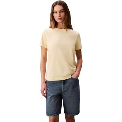 Calvin Damen T-Shirt Kurzarm Archive Jersey Tee mit Rundhalsausschnitt, Gelb (French Vanilla), XXS Calvin Damen T-Shirt Kurzarm Archive Jersey Tee mit Rundhalsausschnitt, Gelb (French Vanilla), XXS