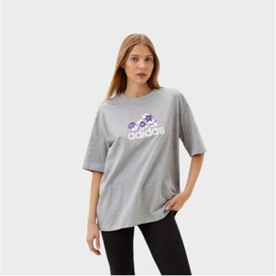Adidas Damen Flower Pack Badge of Sport Tee, medium Grey Heather, S Adidas Damen Flower Pack Badge of Sport Tee, medium Grey Heather, S