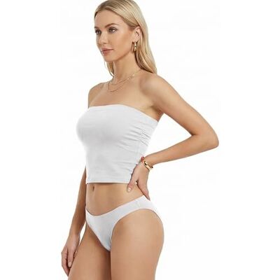 MixMatchy Lässiges trägerloses Basic-Top für Damen, Weiss/opulenter Garten, Small MixMatchy Lässiges trägerloses Basic-Top für Damen, Weiss/opulenter Garten, Small