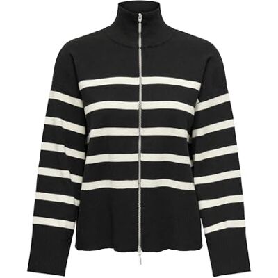 ONLY Damen ONLVALLEY LS Highneck Zip Cardigan KNT Strickjacke, Black/Stripes:Birch, S ONLY Damen ONLVALLEY LS Highneck Zip Cardigan KNT Strickjacke, Black/Stripes:Birch, S