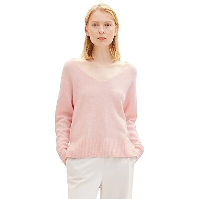 TOM TAILOR Denim Damen 1038392 Basic Pullover mit V-Ausschnitt, 32541-light English Rose Melange, M TOM TAILOR Denim Damen 1038392 Basic Pullover mit V-Ausschnitt, 32541-light English Rose Melange, M