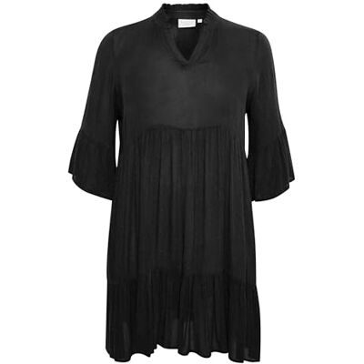 KAFFE CURVE Damen Plus Size Tunika Tiered Rüschen Kurze Ärmel Leicht Lässiges Kleid, Schwarz Tief, 50 KAFFE CURVE Damen Plus Size Tunika Tiered Rüschen Kurze Ärmel Leicht Lässiges Kleid, Schwarz Tief, 50